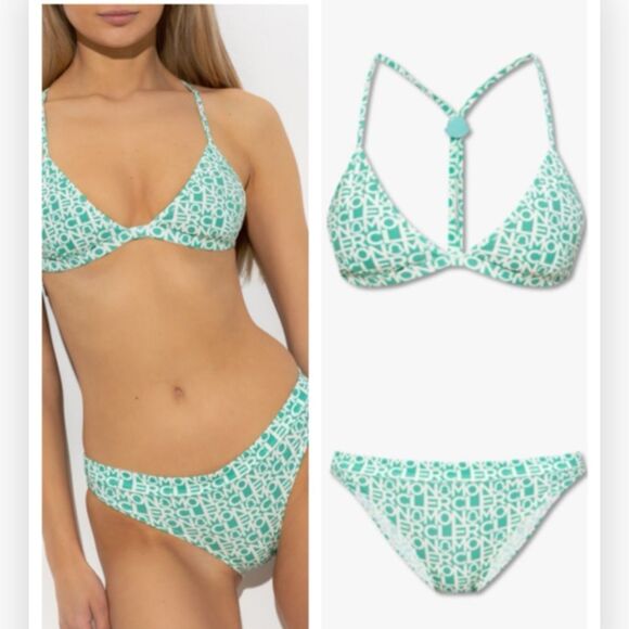 Moncler Monogram Logo 2-Piece Bikini Set Size Small NWT Green Multi $520 - Picture 11 of 12